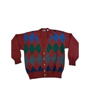 Vtg Italian Sweater Company Men's Cardigan Sz M Argyle Preppy Academia Grandpa
